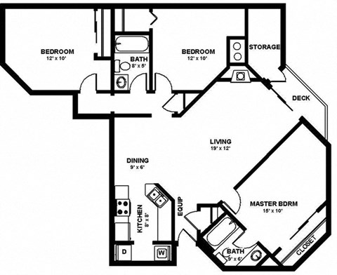 Floor plan for 3 beds, 2 baths, 1200 sqft